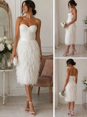 Lavish Alice NWT White Fringe Maxi Skirt Glam Statement Piece Size 4 Bridal Luxe